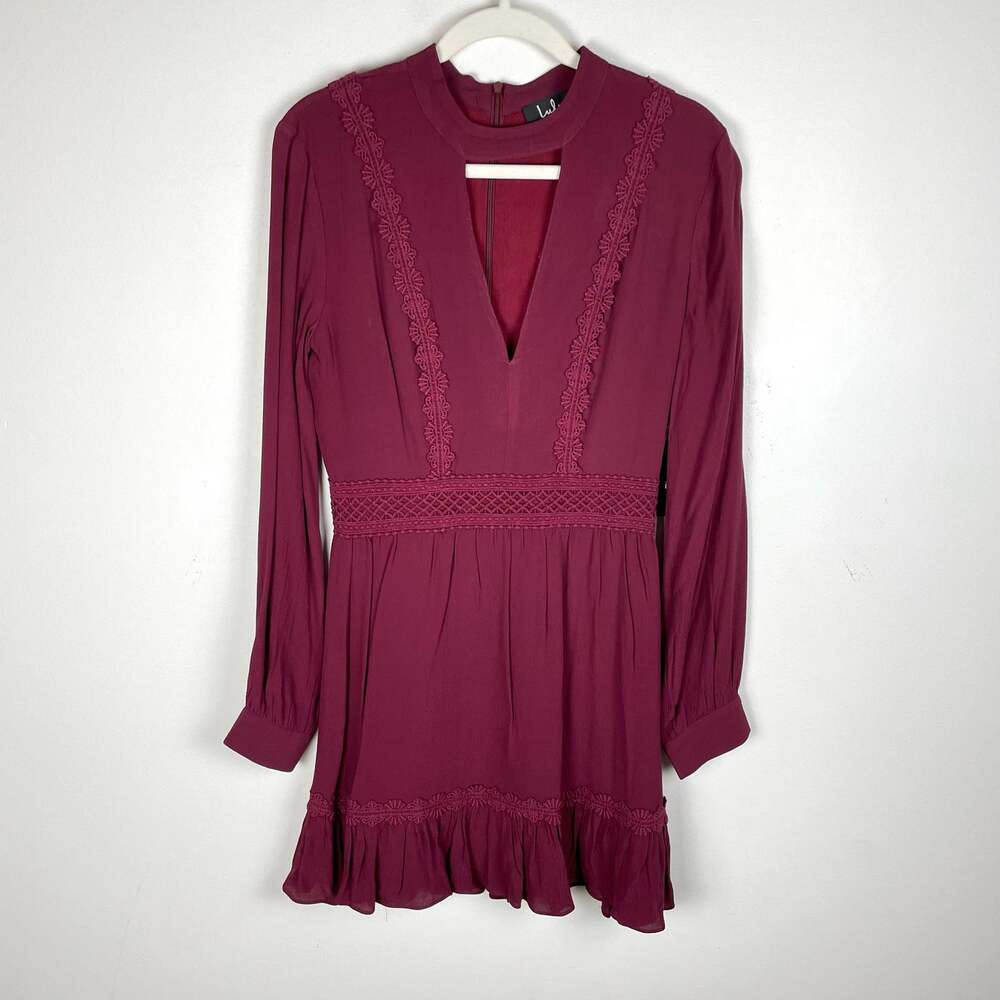 NWT Lulus Fall For Me Burgundy Long Sleeve Dress Size S Cutout Embroidered